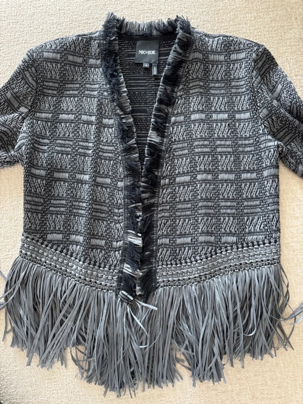 NIC+ZOE Gray Fringe Open-Front Knit Cardigan - Picture 5 of 5